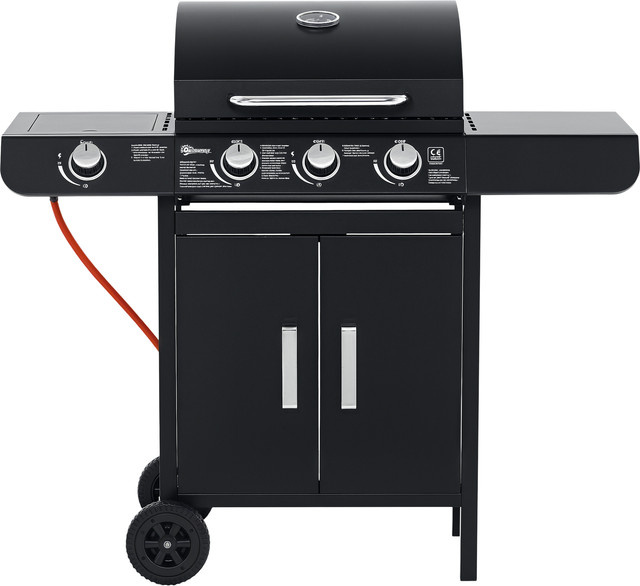 Outsunny Gasgrill BBQ Grillwagen mit 3 Brennern und 1 Seitenbrenner in Schwarz aus Edelstahl und Stahl, B/T/H: 110 x 50 x 100 cm - Bild 1
