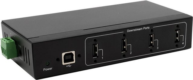EXSYS 4 Port USB 2.0 Metall-HUB in Schwarz für Tisch, Wand- und DIN-Rail Montage mit 15KV ESD Schutz (EX-11214HMVS) - Bild 1