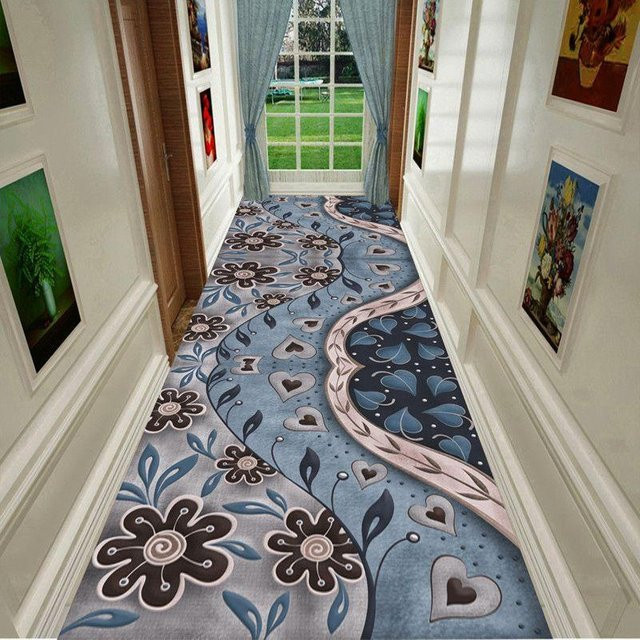 Super Six Moderner Flurteppich mit geometrischem Design in Blau, Rutschfest und Waschbar, B/T: 90 x 400 cm - Bild 1