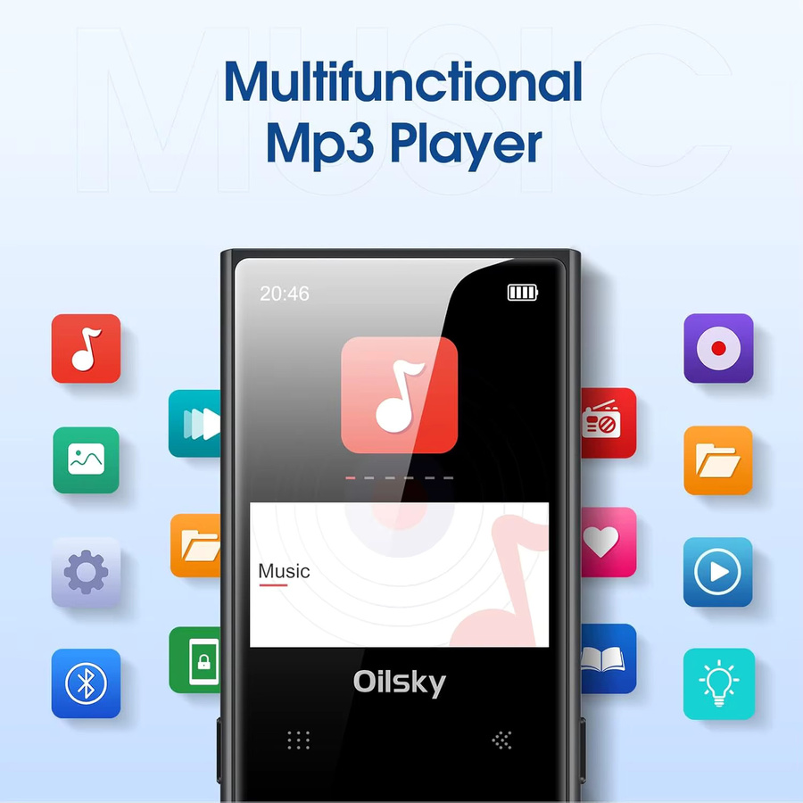 Oilsky MP3-Player mit 64 GB Speicher, Bluetooth 5.0, UKW-Radio, integriertem Lautsprecher und Diktierfunktion in Schwarz, erweiterbar bis 128 GB - Bild 5