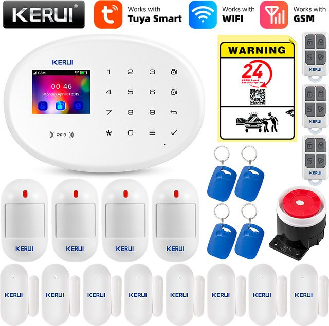 KERUI Tuya Smart WIFI GSM Alarmsystem in Weiß mit Alexa-Kompatibilität und drahtlosen 433 MHz Tür- und Fenstersensoren - Bild 1