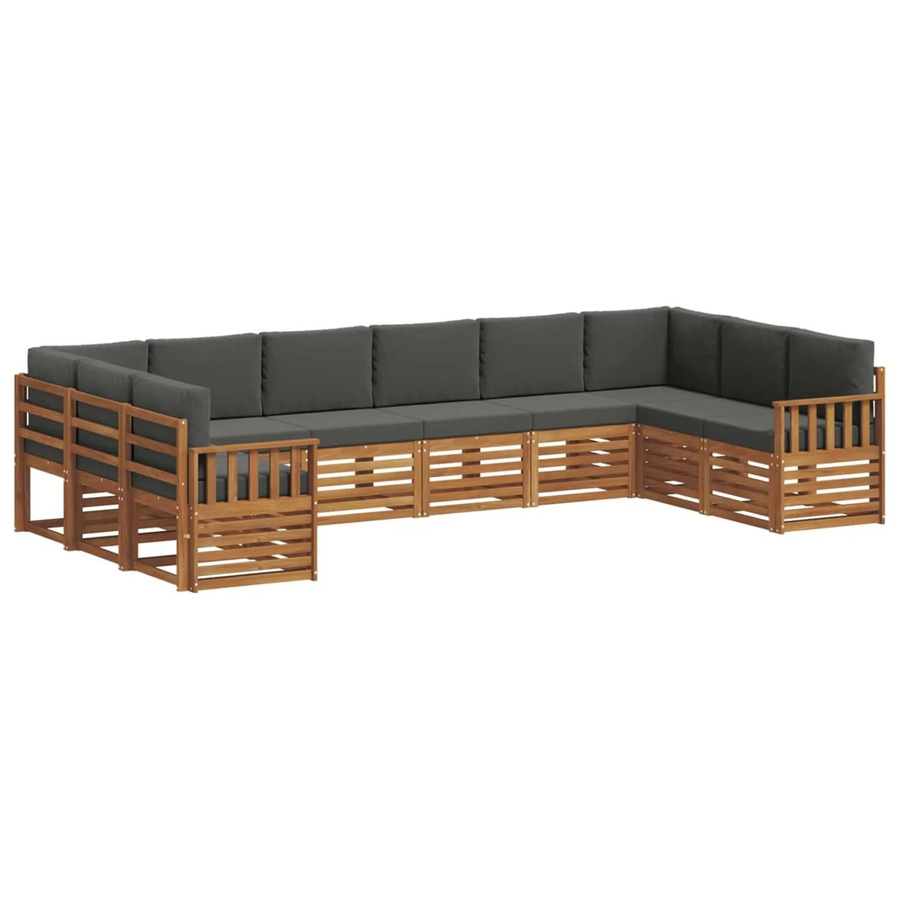 vidaXL Sofagarnitur 10-teilig aus Massivholz Akazie in Natur und Anthrazit mit Polsterung und Kissen - Bild 2