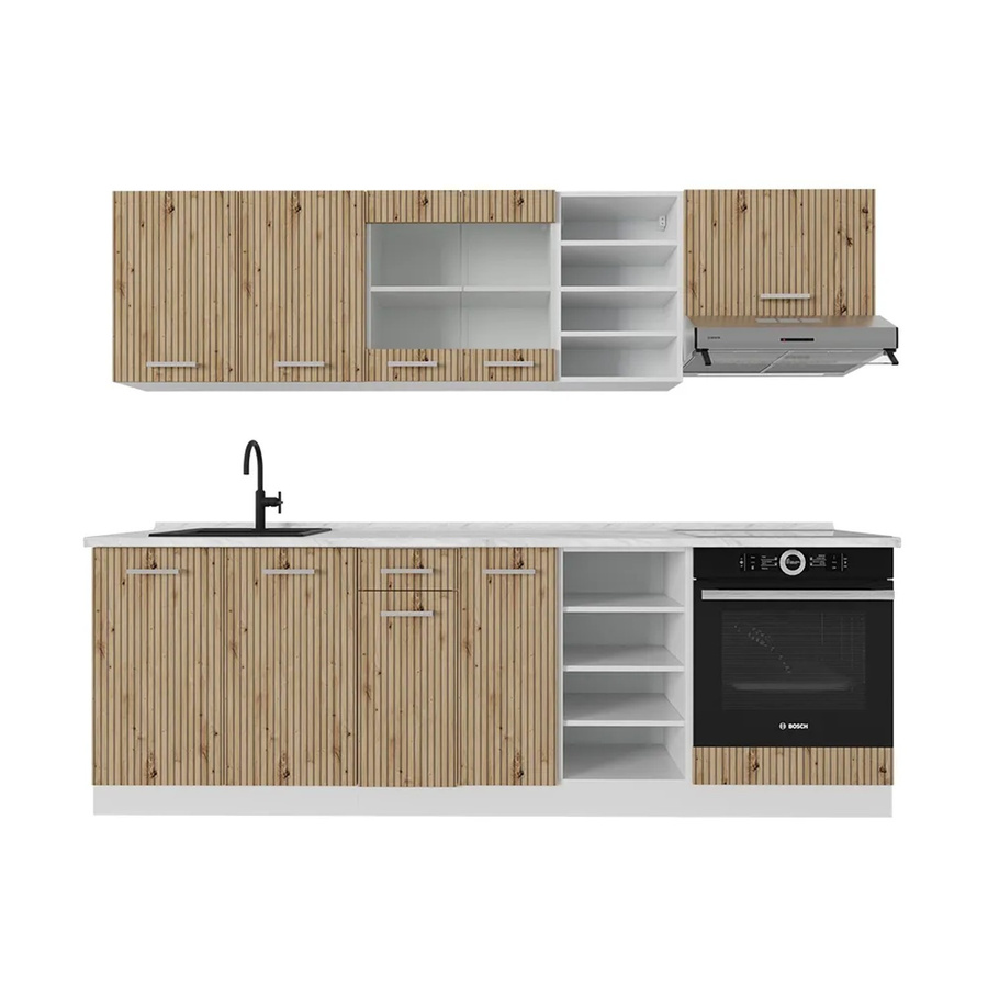 Vicco R-Line Küchenzeile Artisan Eiche und Weiß mit Marmor-Optik, Breite: 240 cm - Bild 2