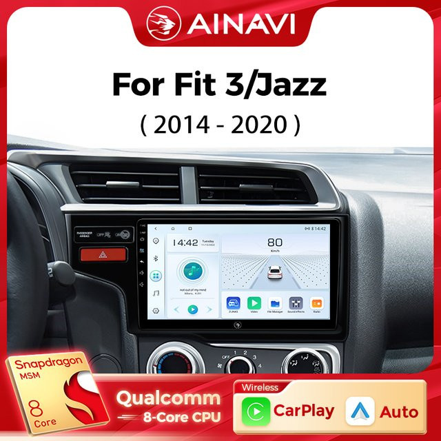 Ainavi Auto-Multimedia-Player für Honda Fit Jazz 2014-2020 mit Wireless Carplay, Android Auto, 4G und Wifi in Schwarz - Bild 1
