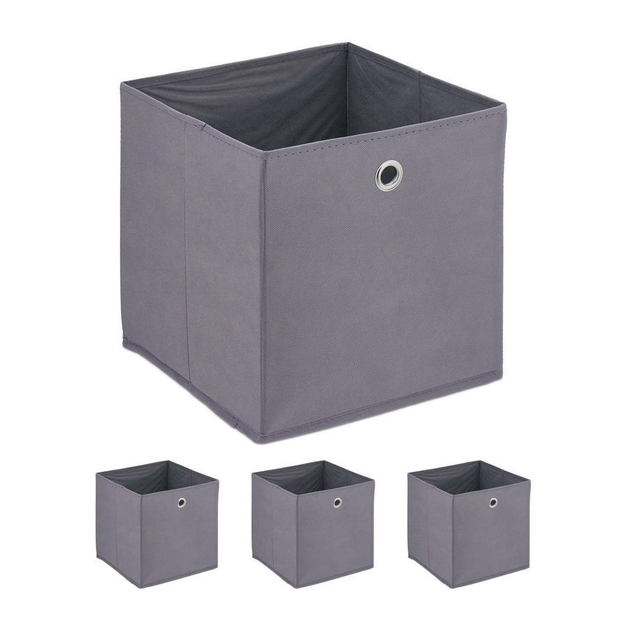 Relaxdays Aufbewahrungsboxen 4er Set aus Pappe und Vlies in Grau, faltbar, B/T/H: 30 x 30 x 30 cm pro Box - Bild 2