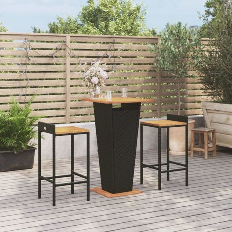 3-teiliges Gartenbar-Set aus schwarzem Polyrattan und Akazienmassivholz von vidaxl - Bild 1