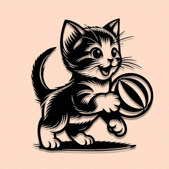 CIFBUY Happy Kitten Wandkunst moderne Katzenskulptur aus Metall in Schwarz - Bild 1