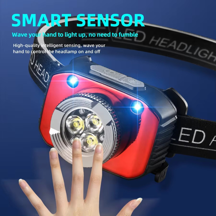 NEWBIRTH Mini wiederaufladbare Sensor-Stirnlampe mit 3 LEDs und Bewegungssensor für Angeln und Camping - Bild 1