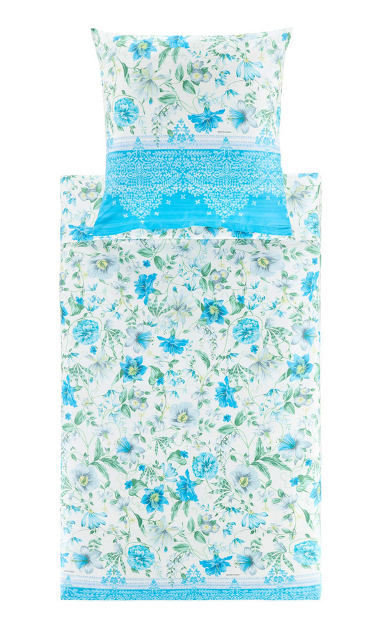 Bassetti Mako-Satin Bettwäsche CASABLANCA mit floralem Naturmuster in Blau, bestehend aus Bettbezug und Kissenbezug - Bild 1