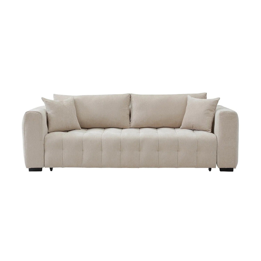 Vente-unique Schlafsofa Panilo Beige mit Stoffbezug und ausziehbarer Schublade, Breite: 240 cm - Bild 2