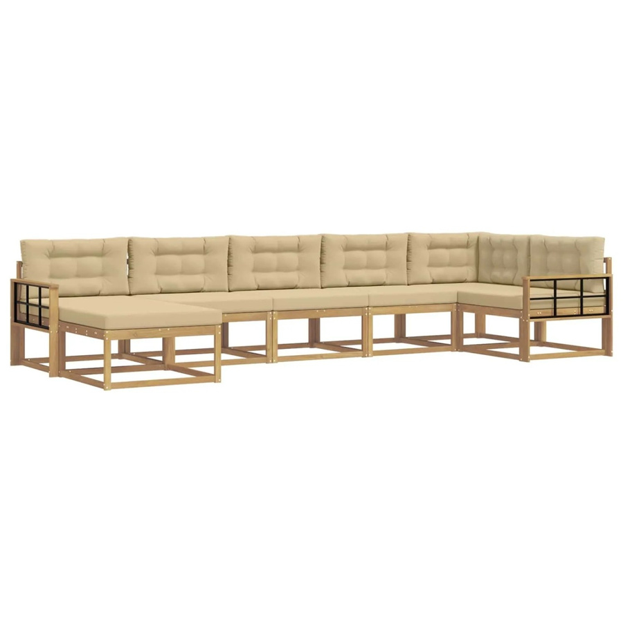 vidaXL Outdoor-Sofagarnitur L-Form aus Akazienholz mit 7 Kissen in Weiß und Beige - Bild 2
