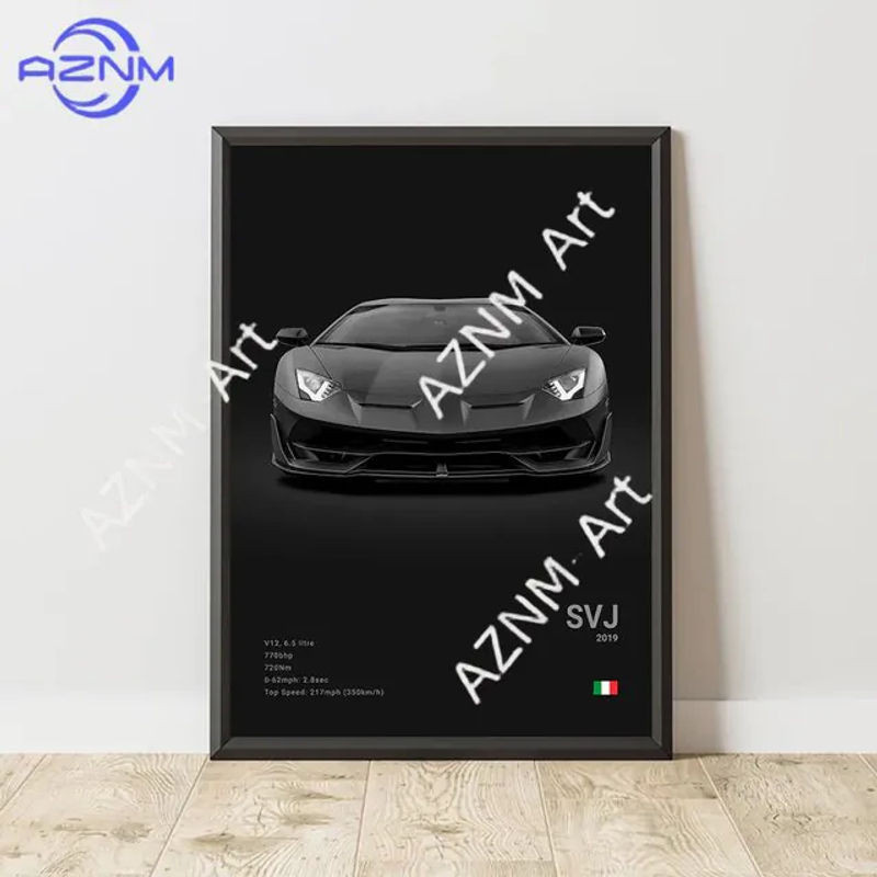 COUNYACH Leinwand-Wandkunstdruck Supersportwagen SVJ URUS STO VENENO Poster in Schwarz, ungerahmt, Hochformat, 50 x 70 cm - Bild 1