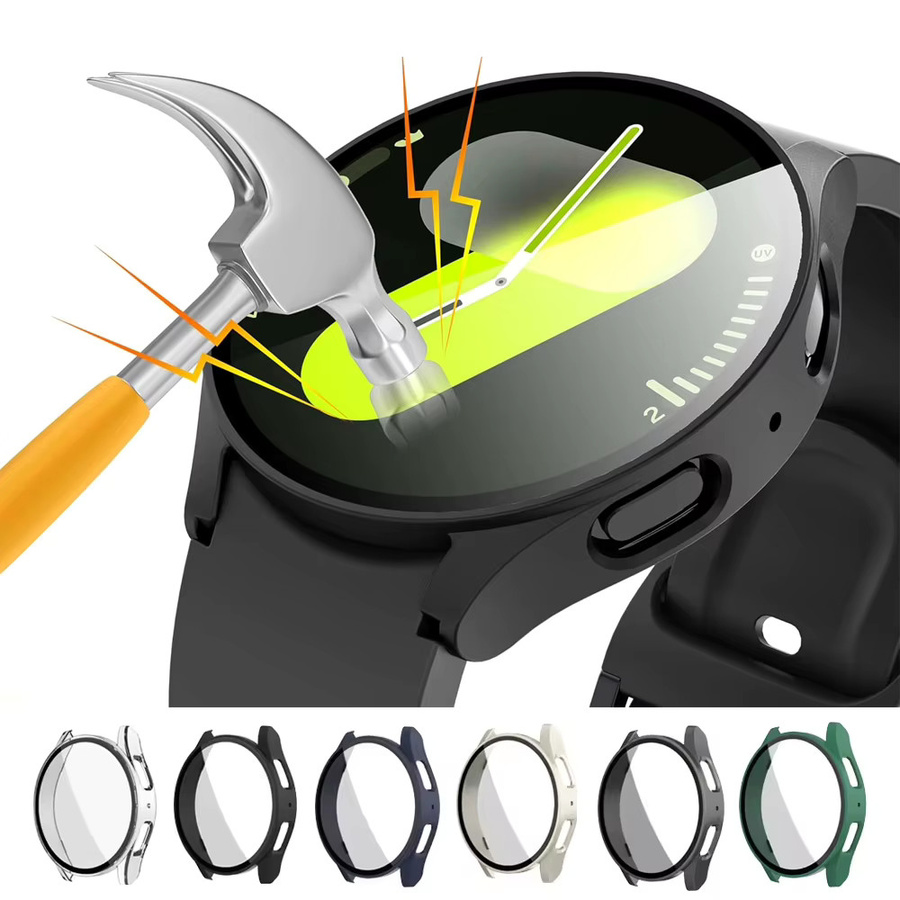 LCAPLE Displayschutzfolie für Samsung Galaxy Watch 7/6/5/4, PC-Stoßstange, gehärtetes Glas, Schwarz, Unisex - Bild 1