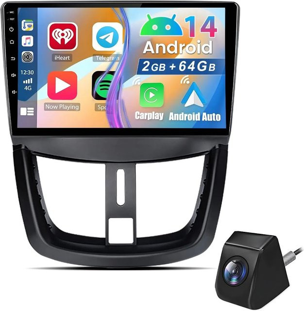 Junsun Autoradio für Peugeot 207 (2006-2015) mit Bluetooth, GPS und Rückfahrkamera in Schwarz - Bild 1