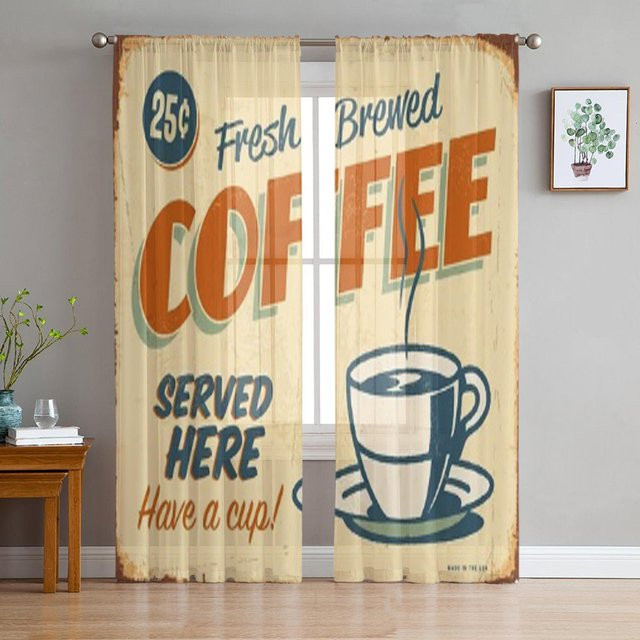 Super Six Sheer Vorhänge aus Tüll in Braun und Beige, transparente Voile Drapierungen für Wohnzimmer, Schlafzimmer und Küche, B: 135 cm, H: 114 cm - Bild 1