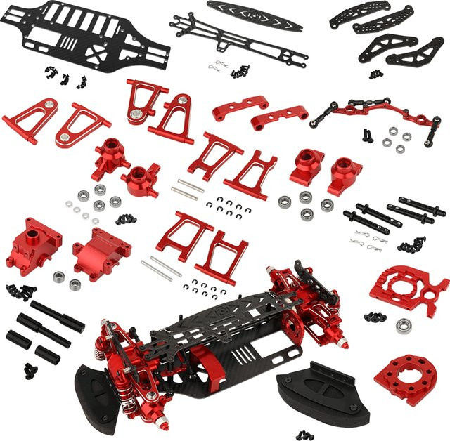 Tamiya Upgrade-Teile, Rote Metall-Aufhängungsarme Achsschenkel Getriebegehäuse Motorhalterung CVD-Welle für TT01 TT-01 1/10 RC Car - Bild 1
