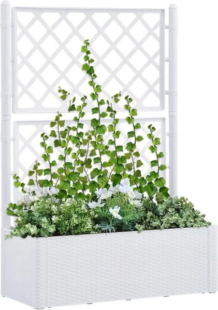 furnicato Garten-Hochbeet mit Spalier und Selbstbewässerungssystem in Weiß im Rattan-Design, B/T/H: 142 x 43 x 43 cm - Bild 1