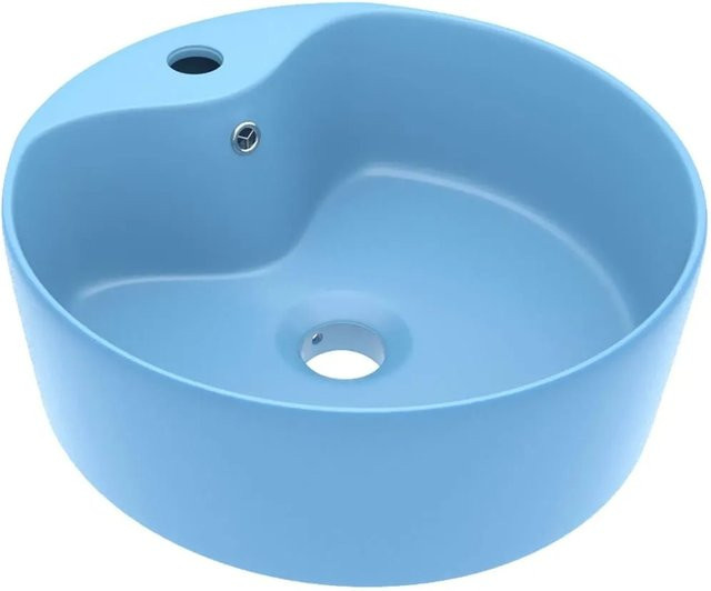 vidaXL Luxus-Waschbecken aus Keramik mit Überlauf, Matt Hellblau, rund, B: 36 cm, H: 13 cm - Bild 1