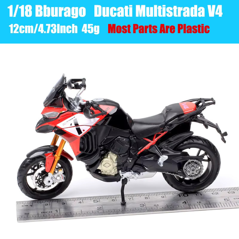 Bburago Ducati Multistrada V4 Pikes Peak Adventure Touring, Motorrad, Druckguss-Modell, Maßstab 1:18, Rot - Bild 3