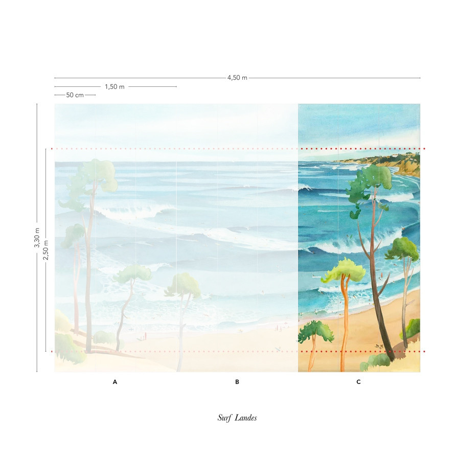 Isidore Leroy Wandtattoo Mural Surf Landes in Blau, Gelb und Multicolour mit maritimem Sommer-Design - Bild 1