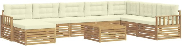 vidaXL Outdoor-Sofagarnitur 9-teilig aus Akazie Massivholz in Weiß und Beige mit UV-beständigen Polstern in U-Form - Bild 1