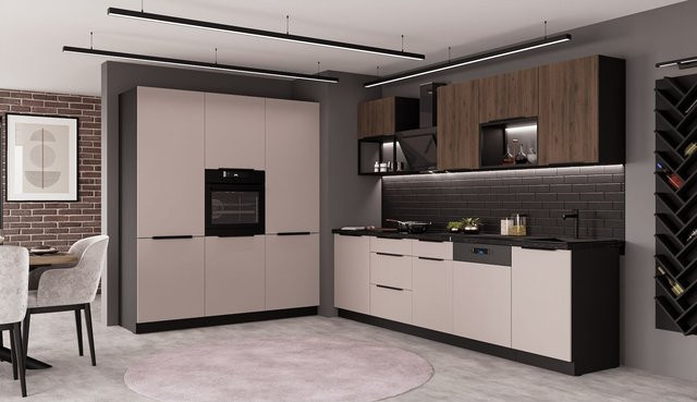Küchenzeile ARONA + MONZA LOFT in Nußbaum und Kaschmir matt - Bild 1