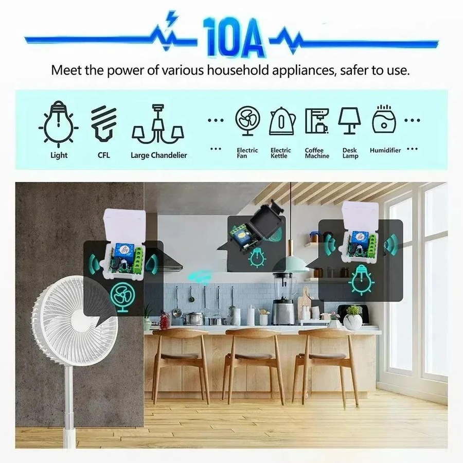YJMP Universeller drahtloser Fernbedienungsschalter DC 12V mit 1CH Relais Empfängermodul und RF EV1527 Lerncode Sender für Smart Home Lampe und Ventilator - Bild 4