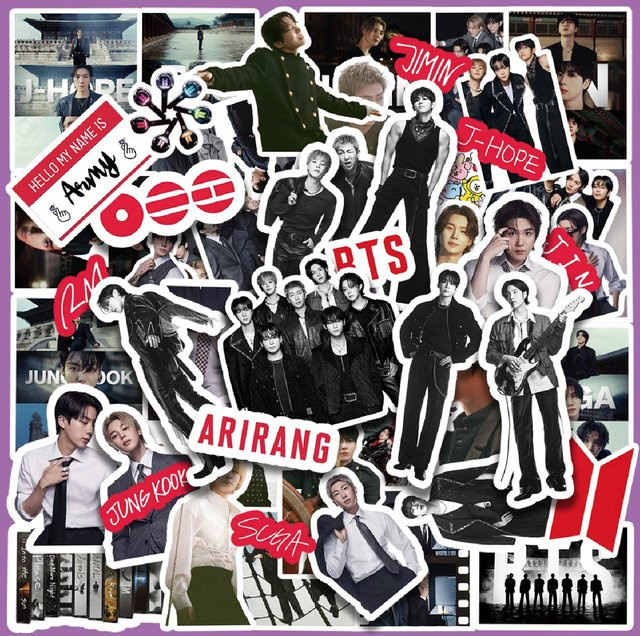 60 Stück BTS K-Pop Aufkleber Set mit Arirang-Motiven und Bandmitgliedern als DIY-Dekorationssticker in Mehrfarbig - Bild 1