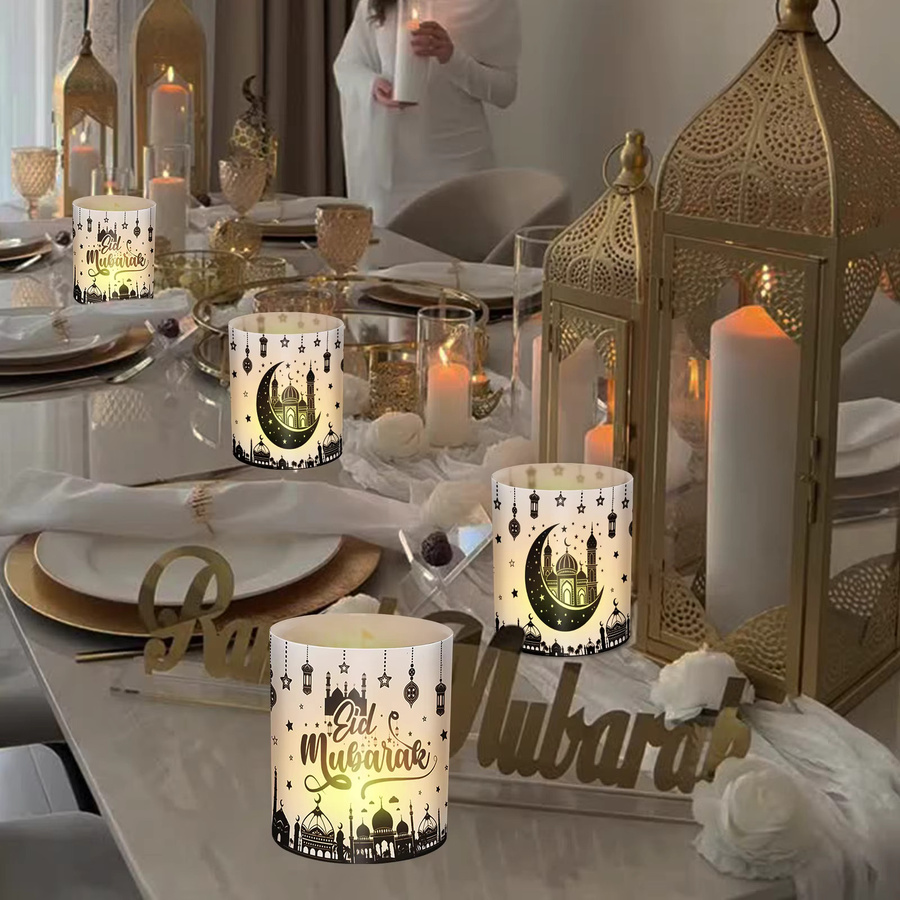 12 Stück Eid Mubarak dekorative Lampenschirme im orientalischen Stil, schwarz-weißes Design aus Papier, Zylinderform - Bild 6