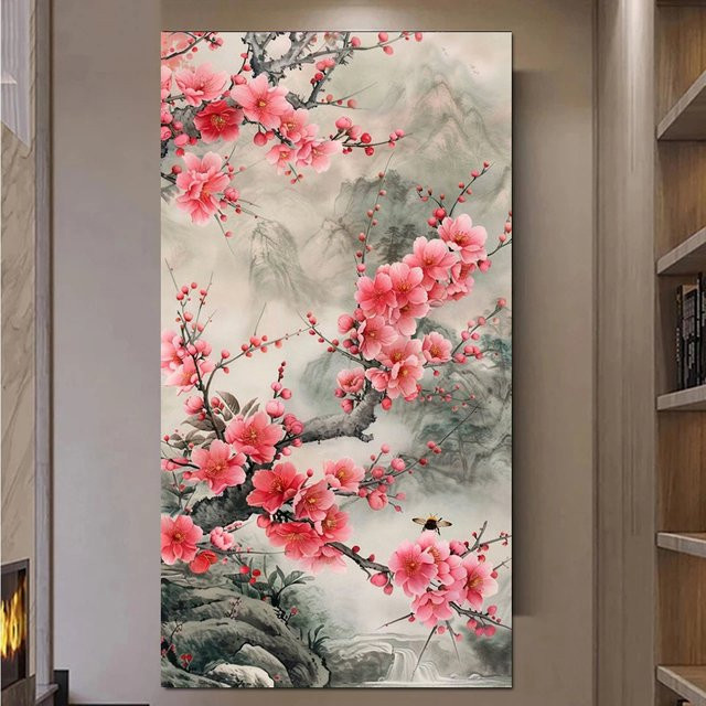 FANQING Diamond Painting Set Sakura Landschaft Mosaik Stickerei Kit mit runden Steinen für Wanddekoration B/H/T: 40 x 20 x 20 cm - Bild 1
