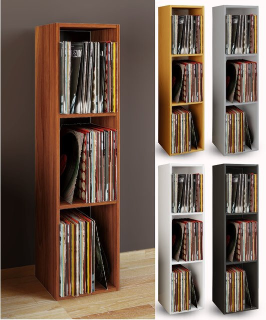 VCM Holz Schallplatten Regal in Braun mit 3 Fächern für bis zu 100 Schallplatten, H x B x T: 107 x 34 x 30 cm - Bild 1