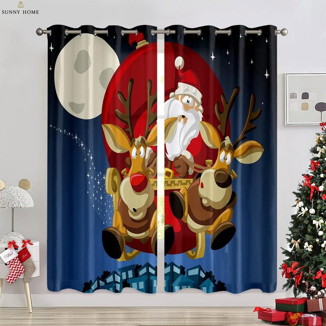 Yiran Furniture Weihnachtsdekoration Vorhänge mit Weihnachtsmann 3D-Druck, halbtransparent, mehrfarbig, B: 50 cm, H: 140 cm, 2 Stück - Bild 1