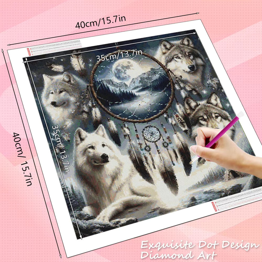HUACAN Diamant-Mosaik-Set Wolf als runde Wandkunst in Mehrfarbig mit Motiv Tierprint - Bild 2