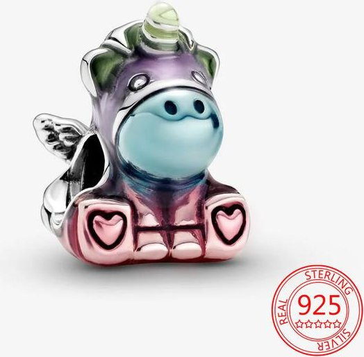 Einhorn-Charm 925 Sterlingsilber, Schwarz Rosa Emaille, Damen - Bild 1