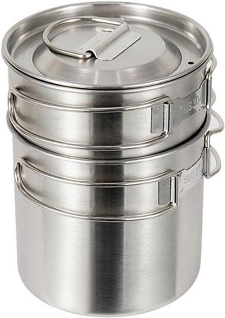Wosawe Outdoor Sports Camping Kochset aus Edelstahl in Silber, 2-teiliges Kochgeschirr für Wandern und Picknick - Bild 1