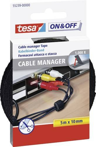 tesa On & Off Cable Manager Klettkabelbinder Schwarz L: 5000 mm, B: 10 mm - Bild 1
