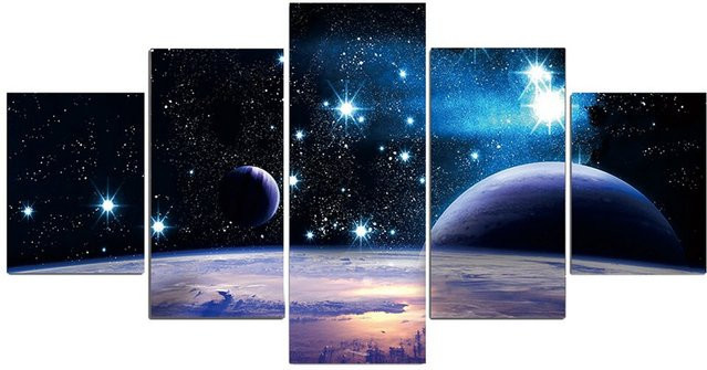 TPFLiving 5-teiliges Leinwand-Wandbild Universum Erde Planeten und Sterne in Blau, Modell L-032311, ohne Rahmen - Bild 1