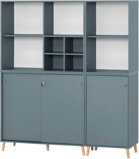 PROREGAL Jaguar Set Aktenregal und Aktenschrank mit Regalkreuz in Blau und Eiche - Bild 1