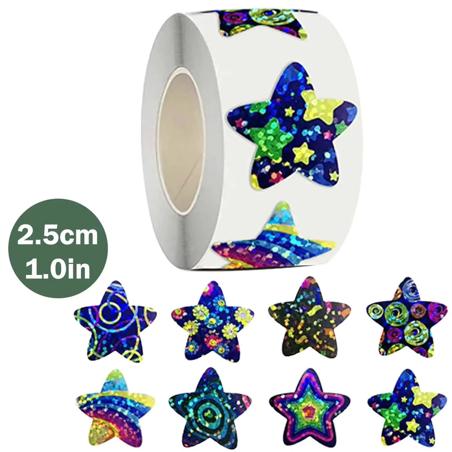 500 Stück Cartoon Stern Aufkleber in Multicolour mit 8 Mustern, Durchmesser: 2,5 cm - Bild 3