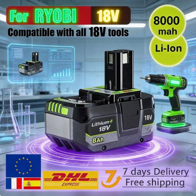 RYOBI Li-Ion Akku P108 18V 8000mAh in Schwarz kompatibel mit P104 P107 RB18L50 RB18L20 Elektrowerkzeugen - Bild 1