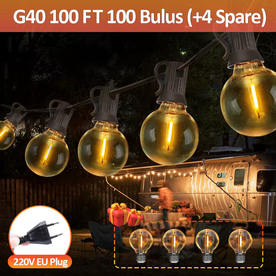 LED G40 Globus Lichterkette mit transparenten Kunststoff-Glühbirnen, 30 m Länge, für Garten und Weihnachtsdekoration - Bild 2