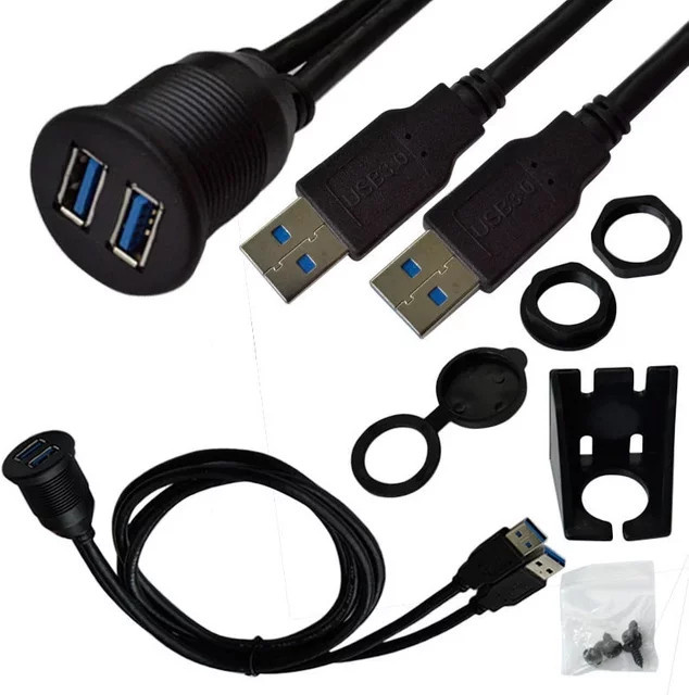 MACDOT USB Dock Adapter Dashboard Panel USB-A zu USB-C Verlängerungskabel für Auto, Boot und Motorrad, Schwarz - Bild 1