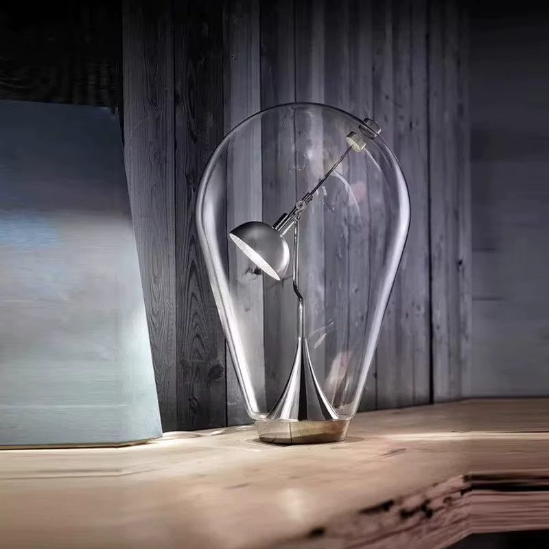 JIANKEXING Minimalistische Glas-Tischlampe in Transparent mit Touch-Funktion und warmweißem Licht, verstellbar für Wohnzimmer, Schlafzimmer und Büro - Bild 2