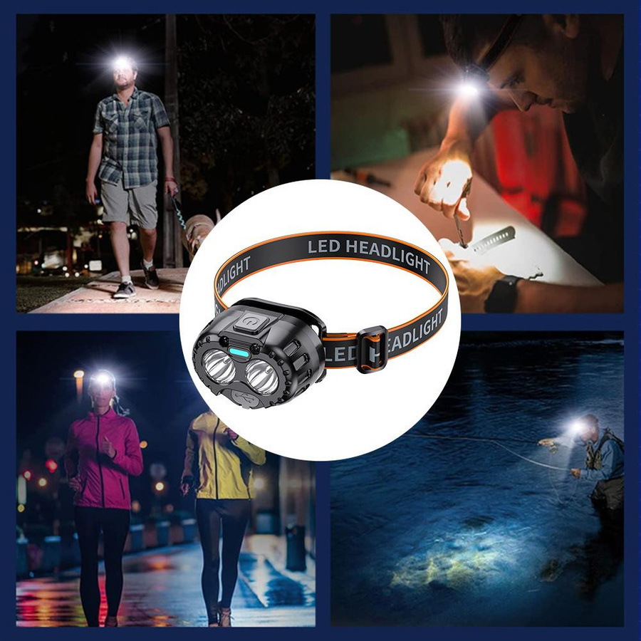 YJMP Super Lighting LED-Stirnlampe in Schwarz mit 250 lm, IPX4 wasserdicht und wiederaufladbarem Akku, verstellbare Notfall-Stirnlampe für Outdoor, Camping und Arbeit - Bild 7