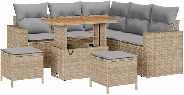 vidaXL Garten-Sofa-Set 8-teilig in Beige mit Polstern und Couchtisch aus Polyrattan und Metall - Bild 1