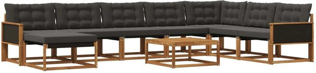 vidaXL Outdoor-Sofagarnitur aus Akazienholz mit Textilene und 9 Kissen in Natur und Schwarz - Bild 1