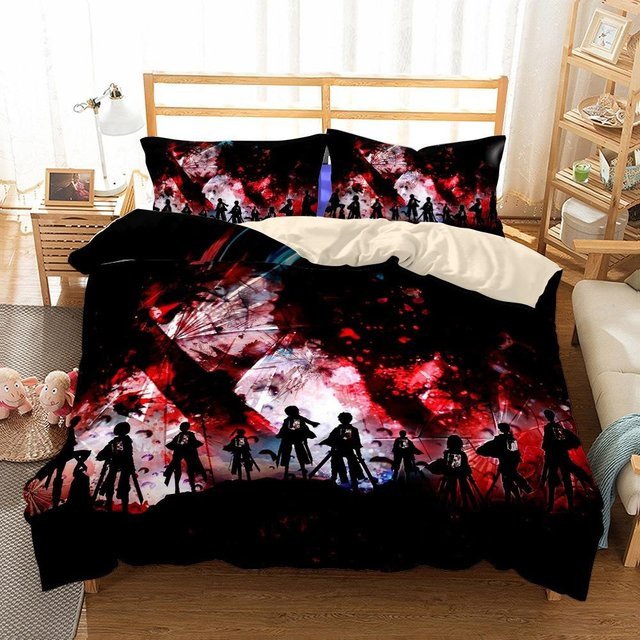 Attack on Titan Bettwäsche Set mit 3D Anime Digitaldruck in Schwarz, B/H: 100 x 135 cm - Bild 1