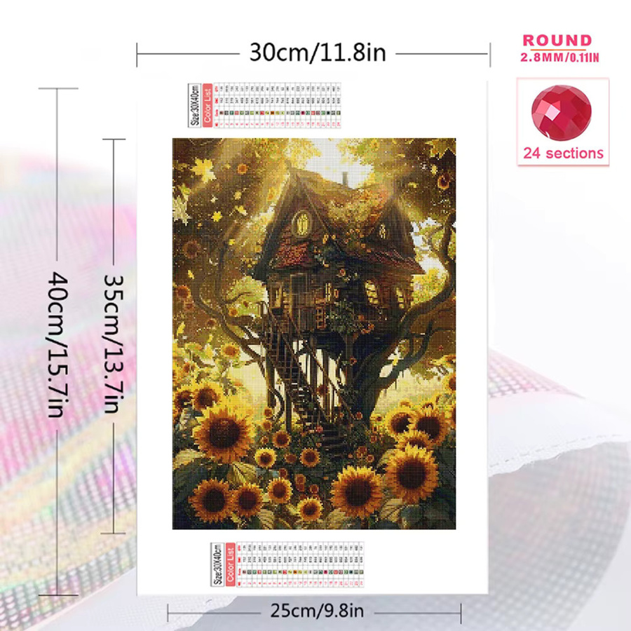 Momoart Diamantstickerei DIY Set Haus und Baum Landschaft mit Sonnenblumen in Multicolour, B/H: 20 x 30 cm - Bild 2