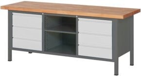 STIER Premium Werkbank höhenverstellbar mit 6 Schubladen und offenem Fach, B/T/H: 200 x 70 x 84-104 cm - Bild 1