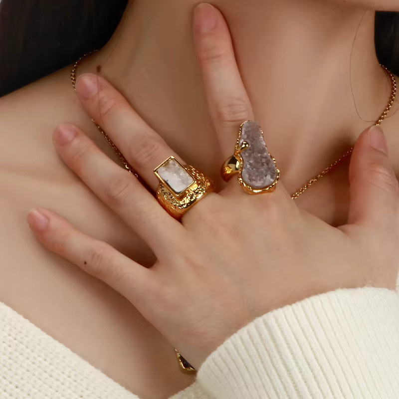 IVOG Halbedelstein-Ring, Messing, Gold, Kristall, Damen - Bild 2